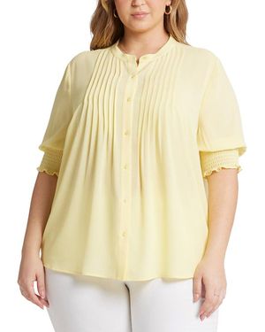 NYDJ Plus S/S Pleated Peasant Blouse - Yellow