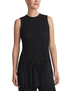Lafayette 148 New York Hand-Smocked Lattice Fringe Silk Blouse - Black