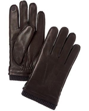 Hickey Freeman Marled Rib Cashmere & Leather Gloves - Black