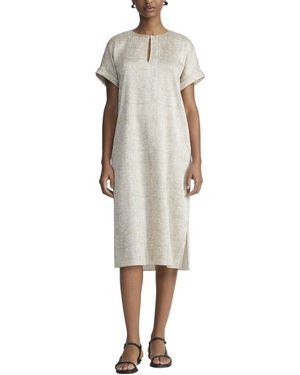 Lafayette 148 New York Cuffed Short Sleeve Silk-Blend Dress - Natural