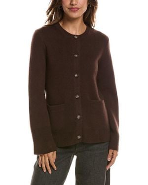 Forte Double Knit Button Crew Wool & Cashmere-Blend Cardigan - Brown