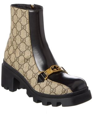 Gucci Interlocking G Horsebit GG Supreme Canvas & Leather Boot - Brown