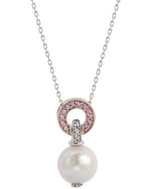 Suzy Levian Sapphire Pearl Circle Pendant Necklace - White