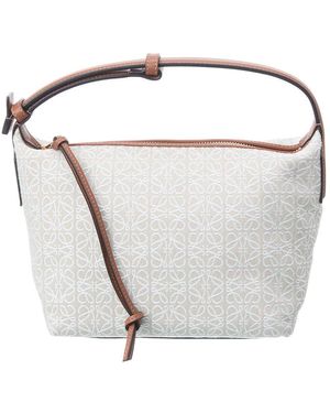 Loewe Cubi Small Anagram Jacquard & Leather Hobo Bag - White