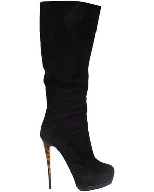 Giuseppe Zanotti Suede Animal Print Heel Boot (authentic Pre-loved) - Black