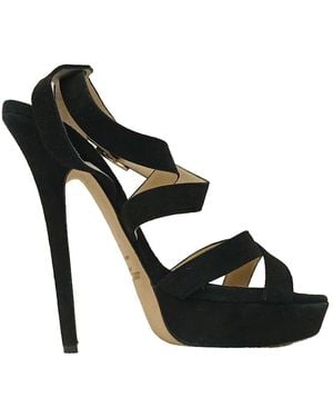Jimmy Choo Suede Louise Crisscross Platform Sandal (Authentic Pre- Loved) - Black