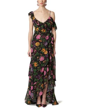 Carolina Herrera One Shoulder Cap Sleeve Ruffle Gown - Black