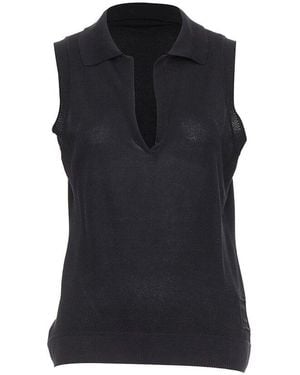 CHANEL Cc Logo Sleeveless Knit Polo Top, Size Fr (Authentic Pre-Loved) - Black