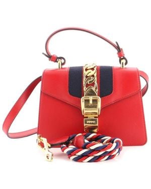 Gucci Sheep Leather Sylvie Top Handle Bag Mini (Authentic Pre-Loved) - Red