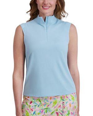 Stella Parker Mock Zip Knit Top - Blue