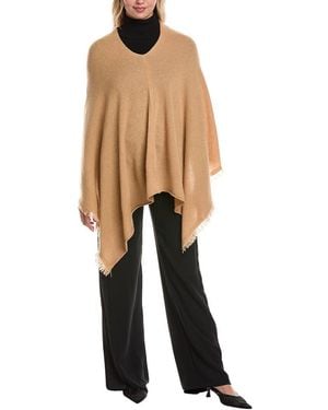 Amicale Cashmere Fringe Asymmetrical Cashmere Poncho - Blue