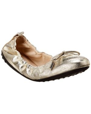Tod's Gommino Metallic Leather Ballerina Flat - White