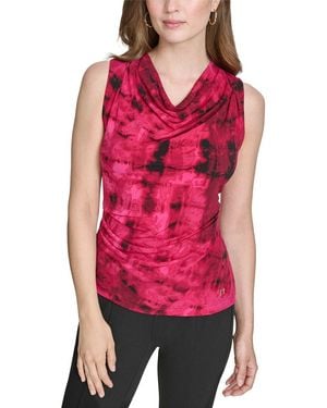 Halston Printed Cowl Neck Jersey Top - Red