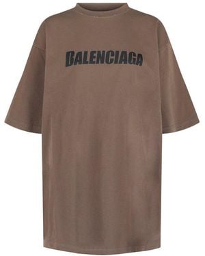 Balenciaga Distressed Logo T-Shirt - Brown