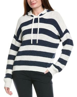 Eleventy Striped Hooded Linen-Blend Jumper - Blue