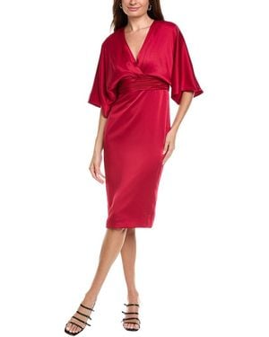 THEIA Kimono Satin Cocktail Dress - Red