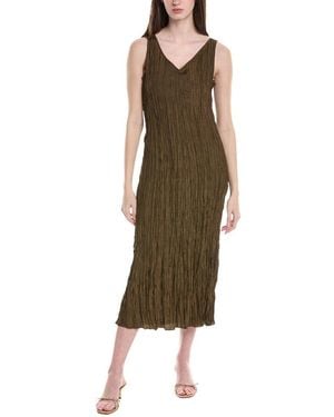 Eileen Fisher Pleated Silk Flare Dress - Green