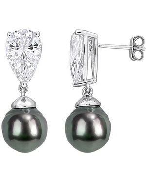 Rina Limor 10.78 Ct. Tw. Created Sapphire & 10-10.5 Mm Pearl Drop Earrings - White