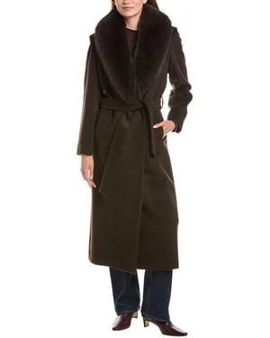 Sofiacashmere Sofiacashmere Shawl Collar Wool-Blend Long Wrap Coat - Black