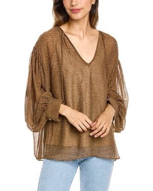 Vince Starry Dot Shirred Neck Blouse - Brown