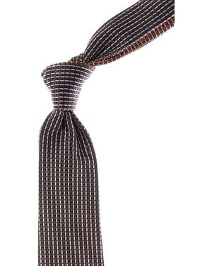 Canali Check/ Check Reversible Silk Tie - Orange