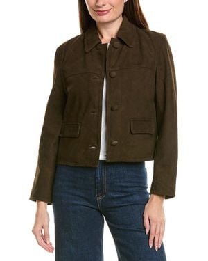 Neiman Marcus Cropped Suede Jacket - Brown