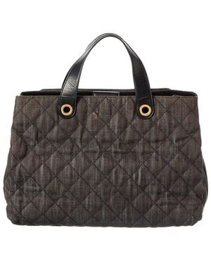 CHANEL Black Denim Calfskin Leather Denim Quilted Tote (authentic Pre-loved)