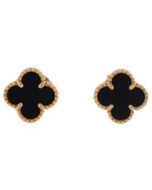 Van Cleef & Arpels 18k Gold Sweet Alhambra Stud Earrings 18k Yellow Gold And Onyx (authentic Pre-loved) - Black
