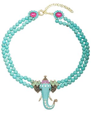 Eye Candy LA Natalie Elephant Beaded Statement Necklace - Blue