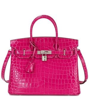 Tiffany & Fred Paris Large Croc-Embossed Leather Satchel - Pink