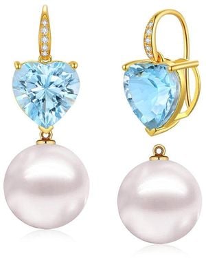 Kai Fine Jewelry 14K 9.85 Ct. Tw. Diamond & Topaz & 12-13Mm Pearl Drop Earrings - Blue