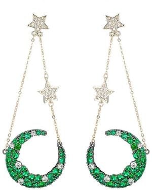 Eye Candy LA Luxe Collection Cz Moon & Star Earrings - Green