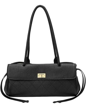 Tiffany & Fred Paris Quilted Sheepskin Leather Shoulder Bag - Black