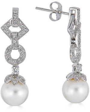 Belpearl Silver 9mm Freshwater Pearl Cz Earrings - White