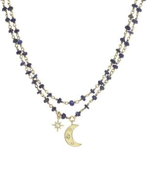 Rachel Reinhardt Jewelry Gold Over Silver Blue Lapis Cz Celestial Necklace - Metallic