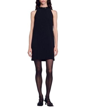 Sandro Basic Jewel Neck Mini Dress - Blue