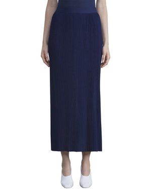 Lafayette 148 New York Pleated Knit Pull On Silk Skirt - Blue