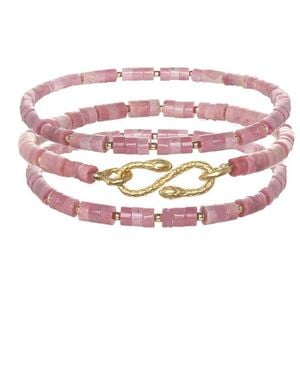 Rachel Reinhardt Jewelry 14k Over Silver Rhodonite Snake Stretch Bracelet - Pink