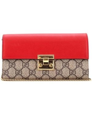 Gucci Brown Gg Coated Canvas & Leather Padlock Continental Chain Wallet Long (authentic Pre-loved) - Red
