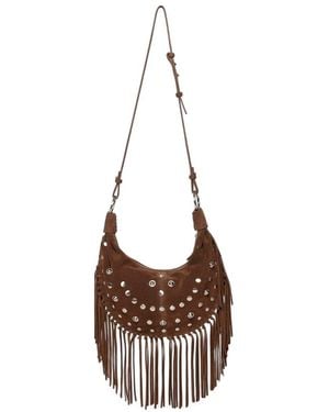 Walter Baker Willow Fringe Mini Suede Hobo Bag - Brown