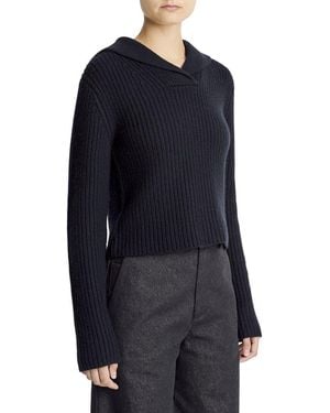 Vince Ribbed Sailor Collar Wool & Cashmere-Blend Sweater - Blue