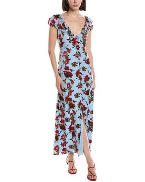 Alice + Olivia Tara Ruffle Deep-V Seamed Slip Dress - Blue