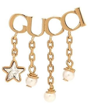Gucci Crystal Pearl Script Drop Single Earring (authentic Pre-loved) - White