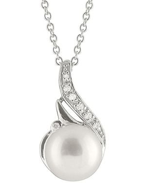 Splendid Silver 9-10mm Freshwater Pearl & Cz Pendant Necklace - Metallic
