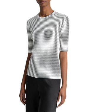 Vince Striped Elbow Sleeve Top - Grey
