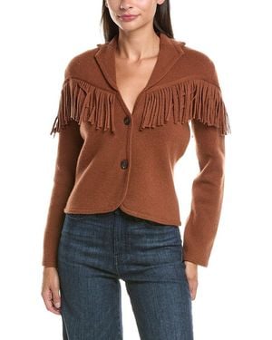 Hannah Rose Merino Wool Fringe Blazer - Blue