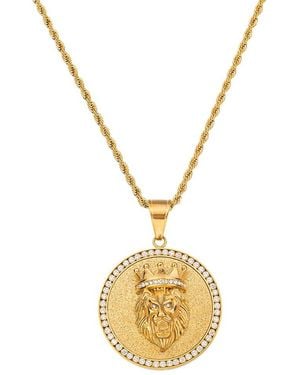 Eye Candy LA The Bold Collection Titanium Cz Rowan Lion Head Pendant Necklace - Metallic