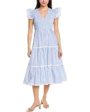 Sail To Sable Smocked Midi Dress - Blue