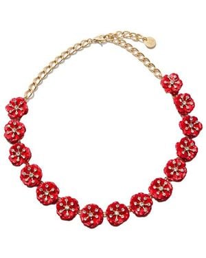 Carolina Herrera Cz Enamel Small Metal Flower Necklace - Red
