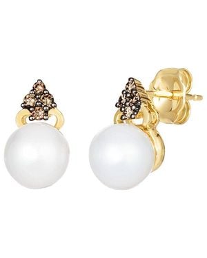 Le Vian Vanilla Pearls 14K 0.10 Ct. Tw. Diamond & Fresh Water Pearl & 7-7.5Mm Pearl Drop Earrings - Metallic